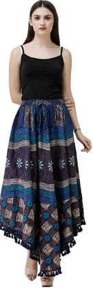 Twilight-Blue Printed Fish-Cut Skirt with Tassels on Border Twilight-Blue Printed Fish-Cut Skirt with Tassels on Border