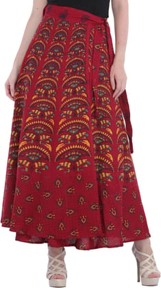 Biking-Red Wrap-Around Printed Long Skirt from Pilkhuwa Biking-Red Wrap-Around Printed Long Skirt from Pilkhuwa