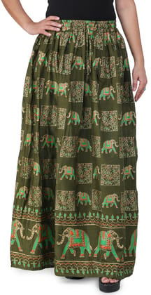 Winter-Moss Digitally Printed Casual Skirt with Motifs of Elephants And Flowers From Pilkhuwa Winter-Moss Digitally Printed Casual Skirt with Motifs of Elephants And Flowers From Pilkhuwa