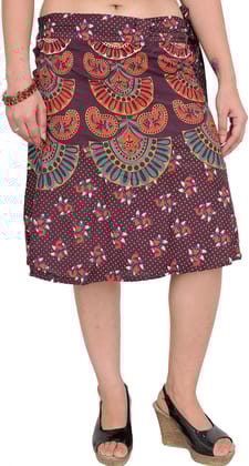 Italian-Plum Wrap-Around Long Skirt with Block-Print in Pastel Colors