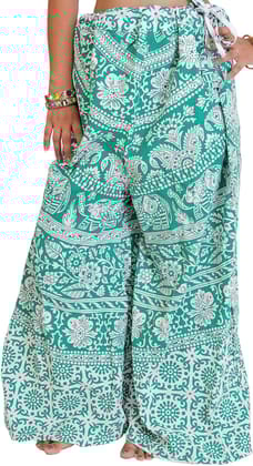Green-Lake Palazzo Pants from Pilkhuwa with Printed Flowers and Elephants
