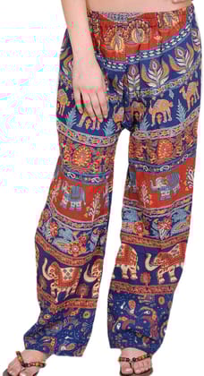 Estate-Blue Casual Trousers from Pilkhuwa with Printed Elephants