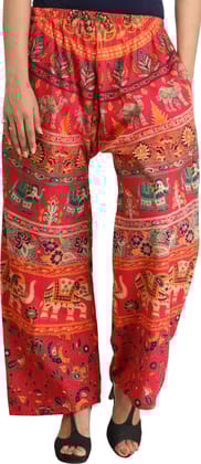 Barberry-Pink Casual Trousers from Pilkhuwa with Printed Elephants