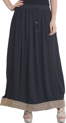 Insignia-Blue Plain Elastic Long Skirt with Golden Border Insignia-Blue Plain Elastic Long Skirt with Golden Border