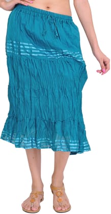 Storm-Blue Plain Elastic-Waist Midi Skirt with Lace Storm-Blue Plain Elastic-Waist Midi Skirt with Lace