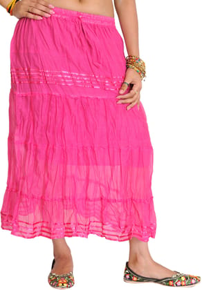 Magenta Plain Elastic-Waist Midi Skirt with Lace Magenta Plain Elastic-Waist Midi Skirt with Lace