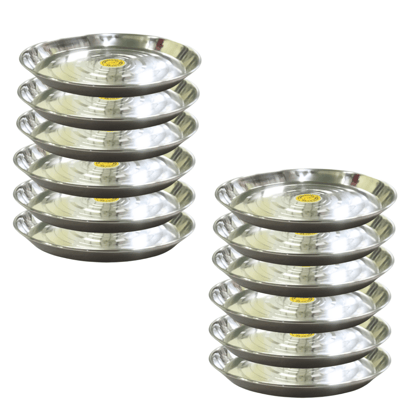 SHINI LIFESTYLE Stainless Steel Serving Plate, Dinner Plates set, Lunch Plates, Khumcha Thali (Dia-30cm, 12Pc) SHINI LIFESTYLE Stainless Steel Serving Plate, Dinner Plates set, Lunch Plates, Khumcha Thali (Dia-30cm, 12Pc)