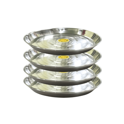 SHINI LIFESTYLE Stainless Steel Serving Plate, Dinner Plates set, Lunch Plates, Khumcha Thali (Dia-30cm, 4Pc) SHINI LIFESTYLE Stainless Steel Serving Plate, Dinner Plates set, Lunch Plates, Khumcha Thali (Dia-30cm, 4Pc)
