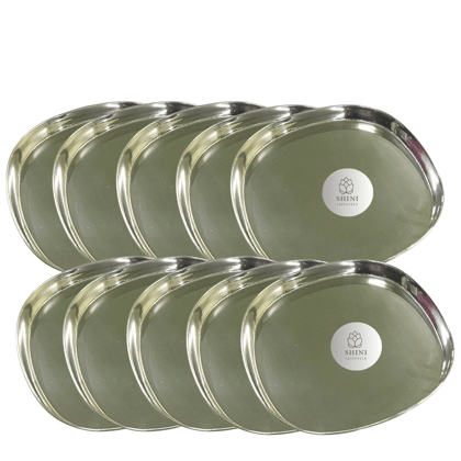 SHINI LIFESTYLE Stainless Steel Khumcha Dinner Plate, steel plates,Snack Plates (Dia-28cm, 10Pc)