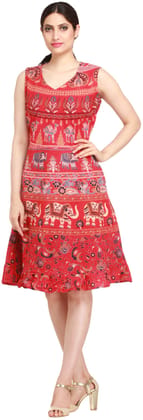 Rococco-Red Summer Dress from Pilkhuwa with Printed Elephants and Camels Rococco-Red Summer Dress from Pilkhuwa with Printed Elephants and Camels
