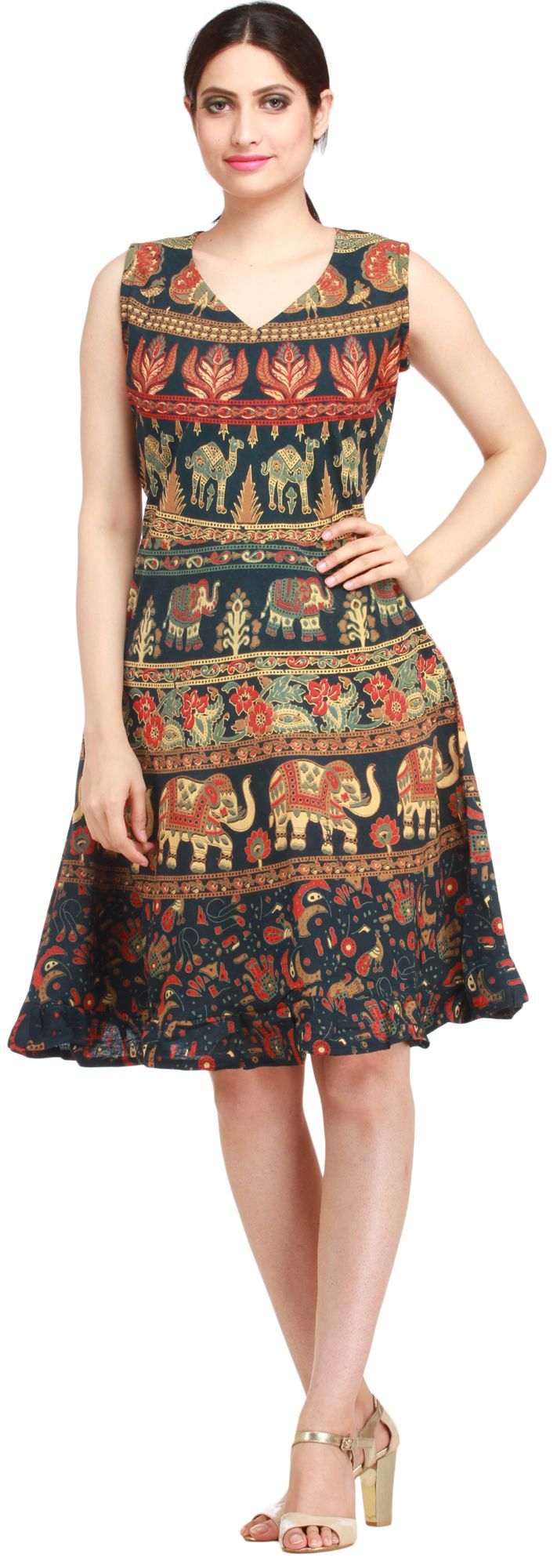 Green-Gables Summer Dress from Pilkhuwa with Printed Elephants and Camels