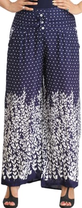 Medieval-Blue Printed Casual Palazzo Pants with Side Pockets