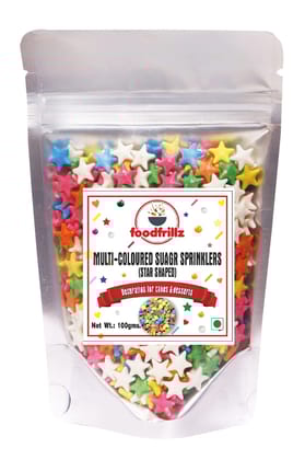 foodfrillz Edible Star Shaped Sugar Sprinkles for Cake Decoration | Star Candy for Cake Decor | Sprinkles for Cake Decorations & Toppings | Cakes, Cupcakes, Waffles, Cookies - 100g