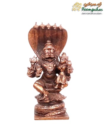 Copper Lakshmi Narasimhar Sitting in Adhisesha 4 inches Copper Lakshmi Narasimhar Sitting in Adhisesha 4 inches