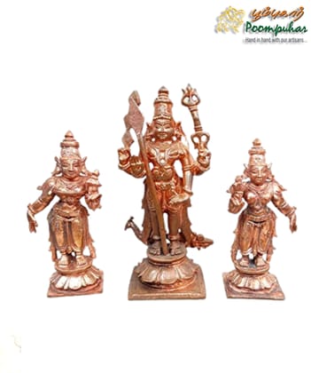Copper Murugar with Valli and Deivanani 4.5 inches Copper Murugar with Valli and Deivanani 4.5 inches