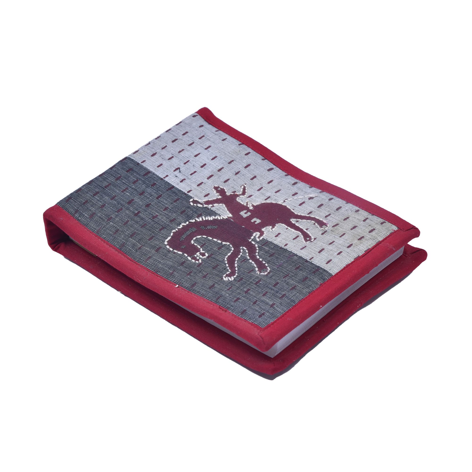 Tribes India Handcrafted Red & Grey Notepad Pithora Embroidered