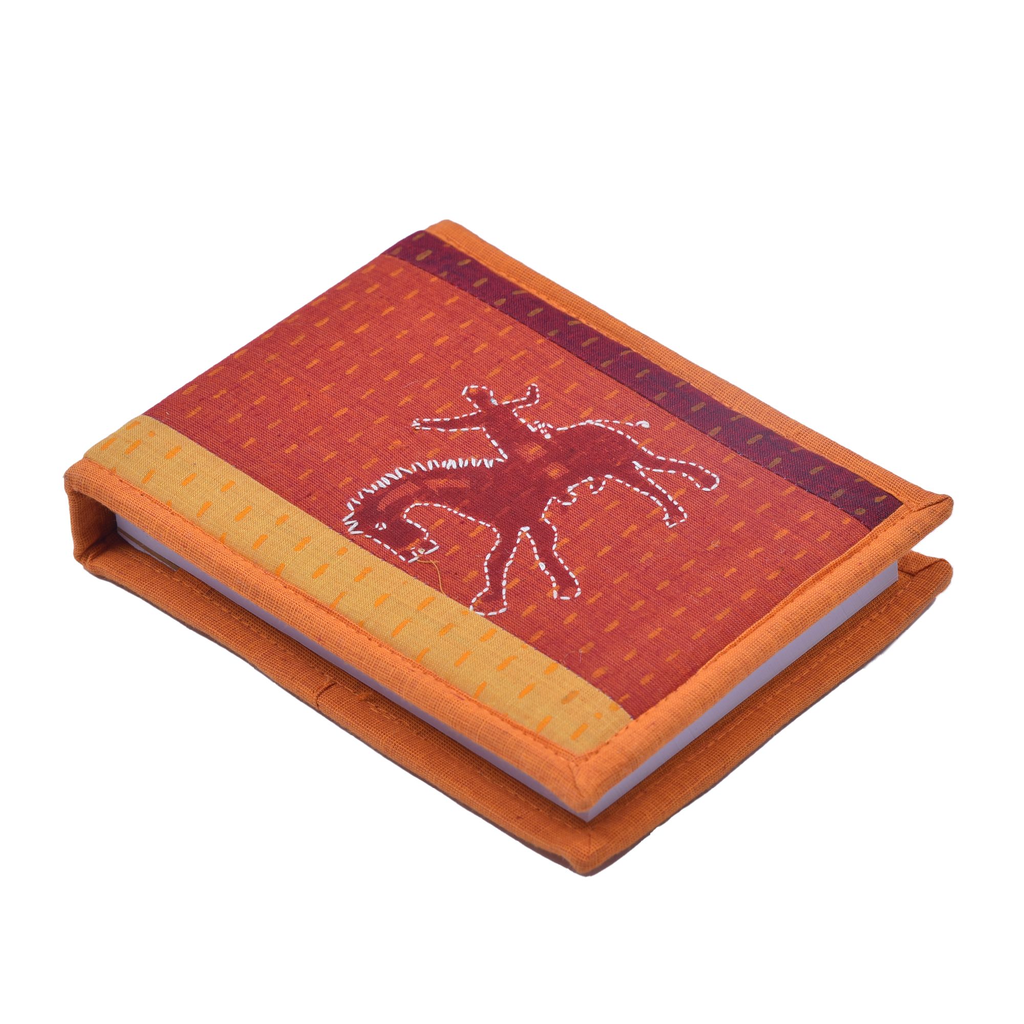 Tribes India Handcrafted Orange Notepad Pithora Embroidered