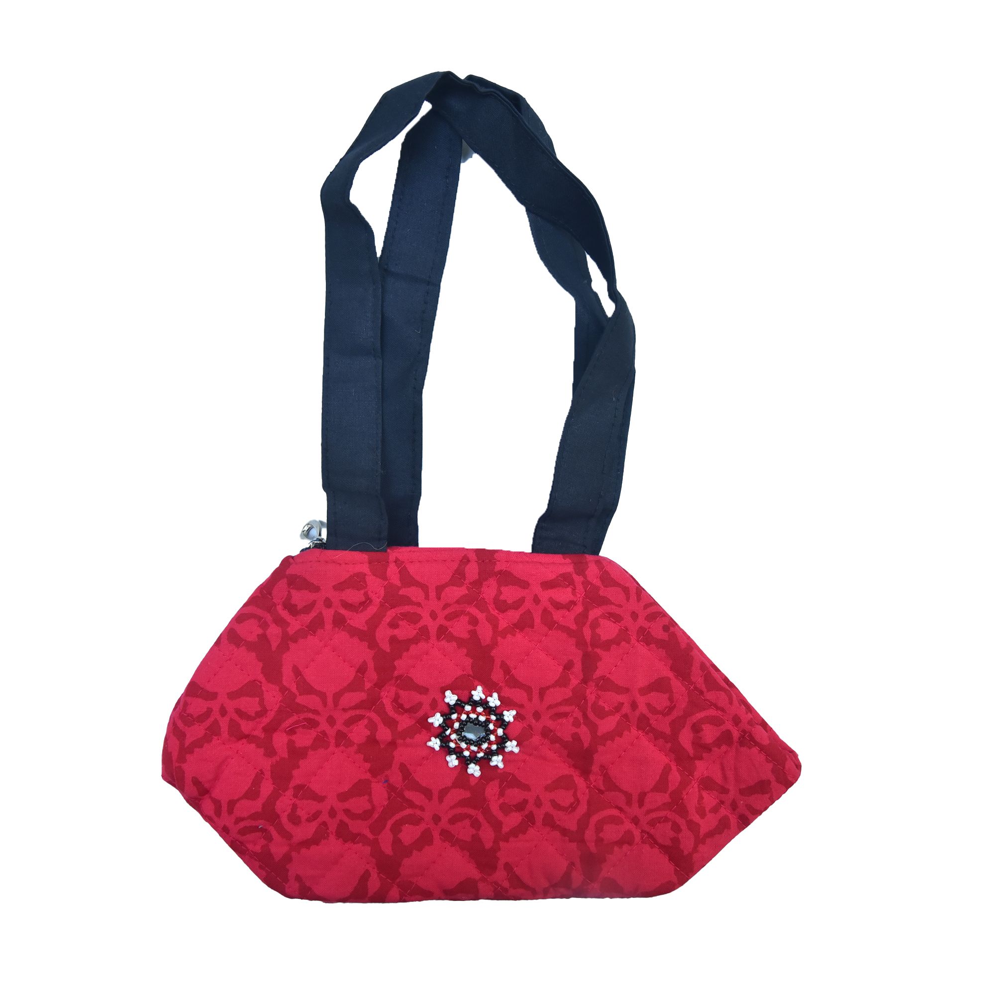 Tribes India Handcrafted Cotton, Sponge & Jaco Beeds Maroon Purse