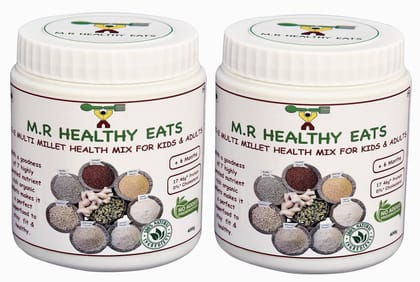 M.R Healthy Eats- Organic 7+2 Multi-Millet Health Mix Flour for Kids & Adults in Eco Friendly Tin 400 gms each (Pack of 2) (+6 Months)