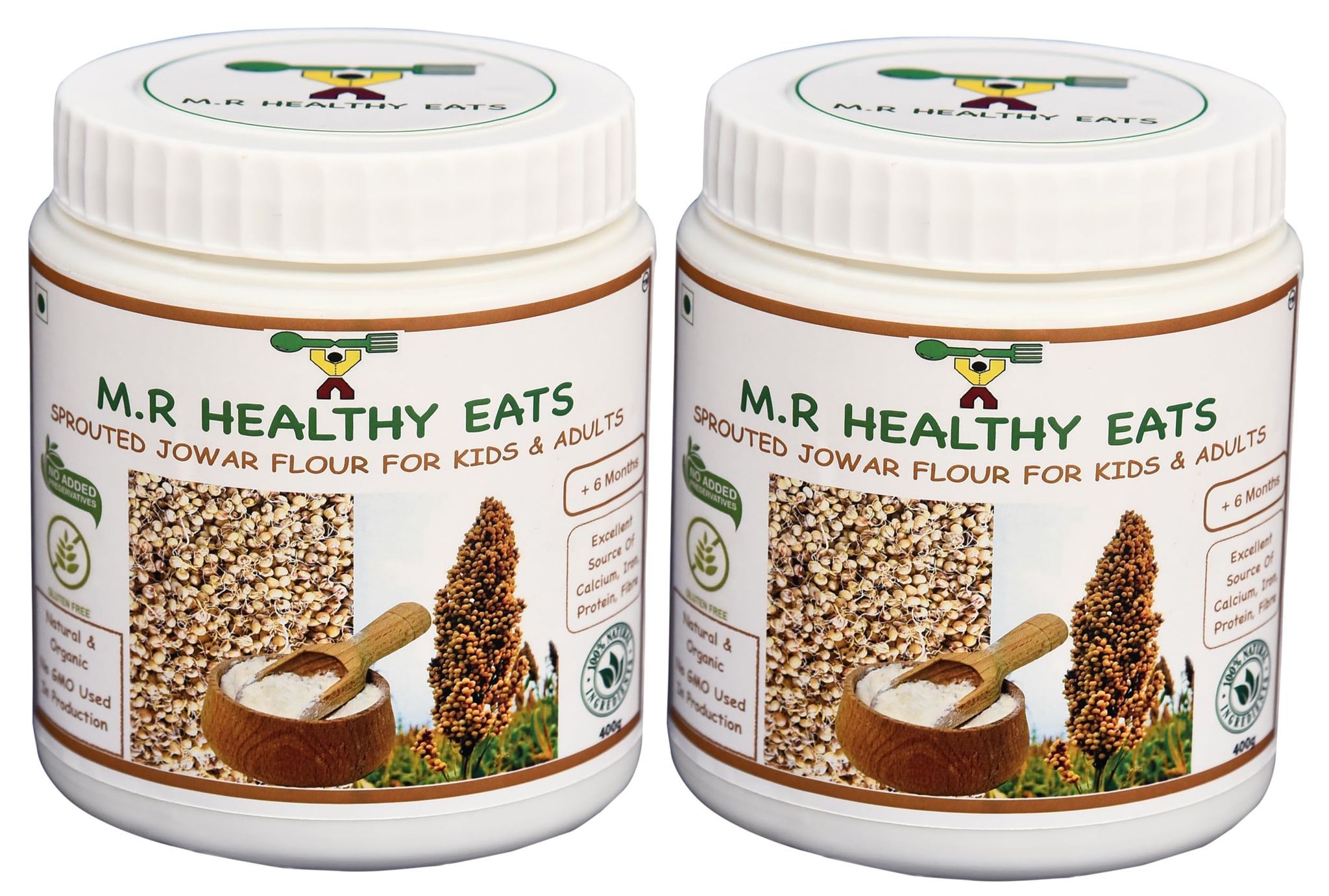 M.R Healthy Eats- Organic Sprouted Jowar Flour For Kids & Adults In Food-Grade Container 400 gms each (Pack of 2) (+6 Months)