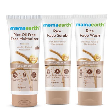 Mamaearth Rice Facewash(100 ml) + Moisturzer(80 gm) + Scrub (100 gm) Pack of 3