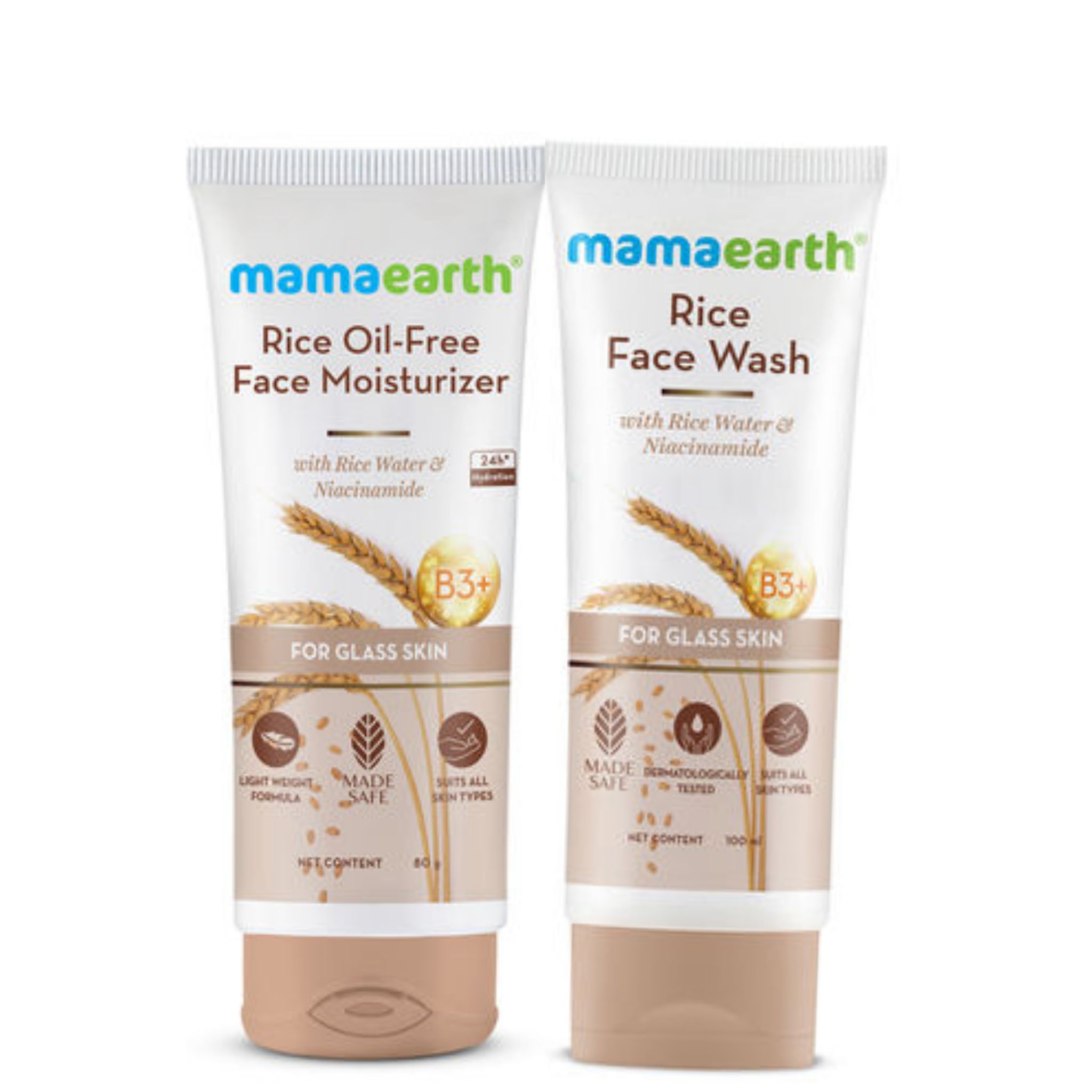 MAMAEARTH Rice Facewash (100 ml) + Moisturzer (80 gm) Combo Pack of 2