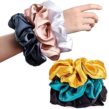  4 Pieces Satin Scrunchies for Hair, Soft Hair Bands Ponytail Holder for Women Girls