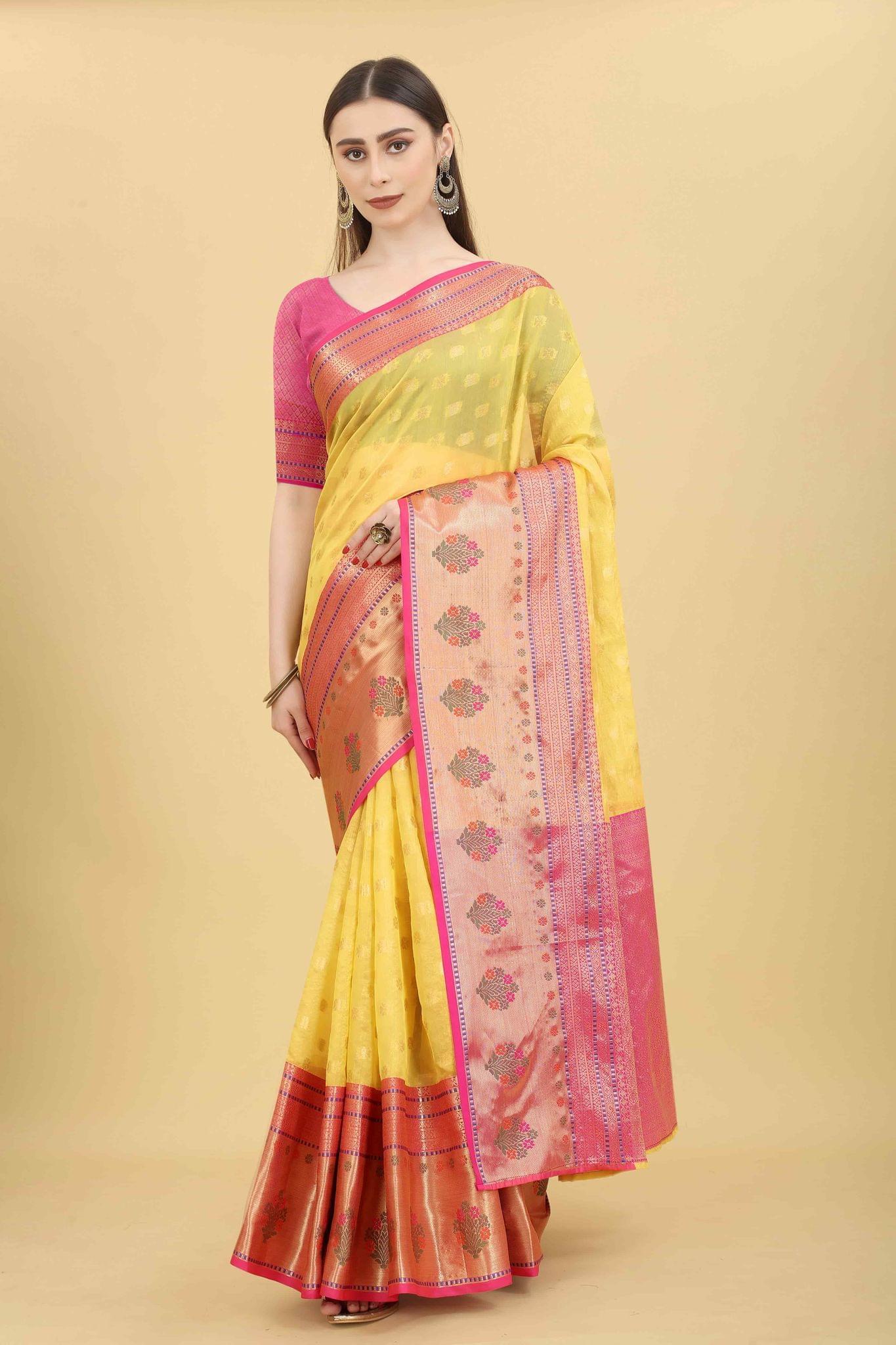 Women's Ethnic Motifs Art Silk Saree With Blouse Piece