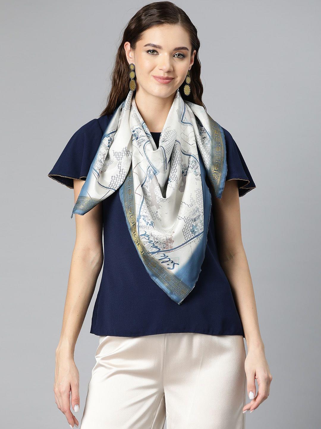Women's Soft Silk Printed Scarves With Gold Zari