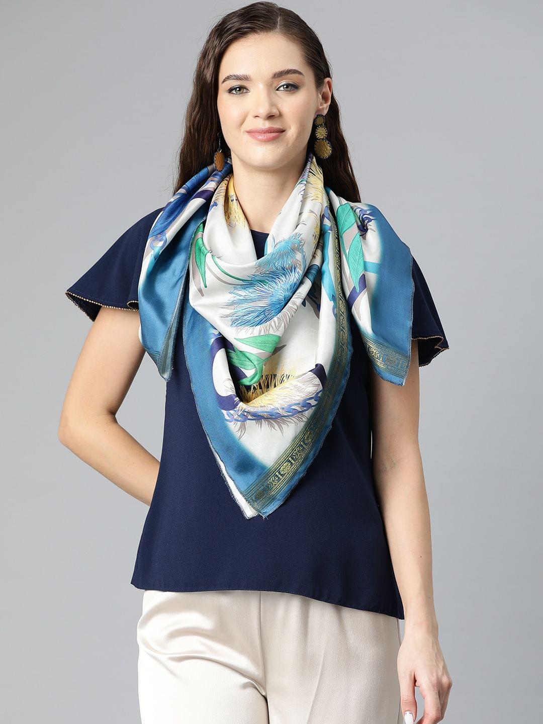 Women's Soft Silk Printed Scarves With Gold Zari