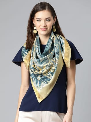 Women's Soft Silk Printed Scarves With Gold Zari