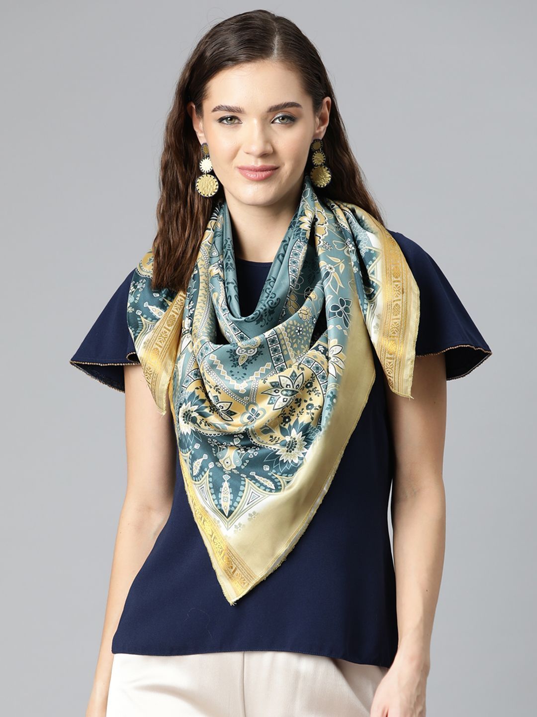 Women's Soft Silk Printed Scarves With Gold Zari