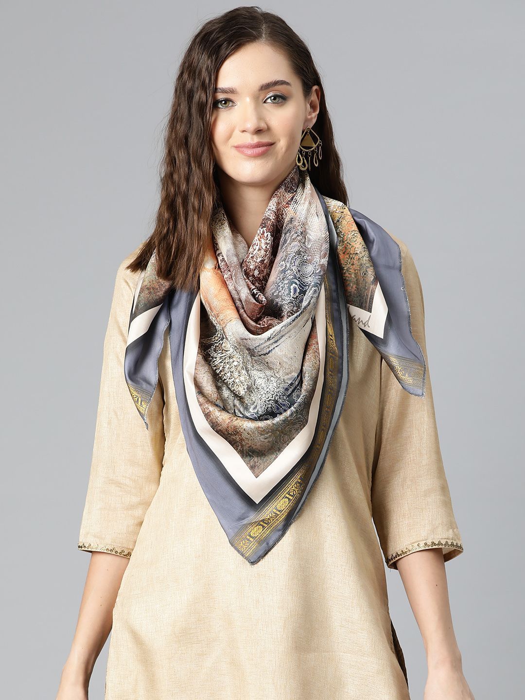 Women's Soft Silk Printed Scarves With Gold Zari