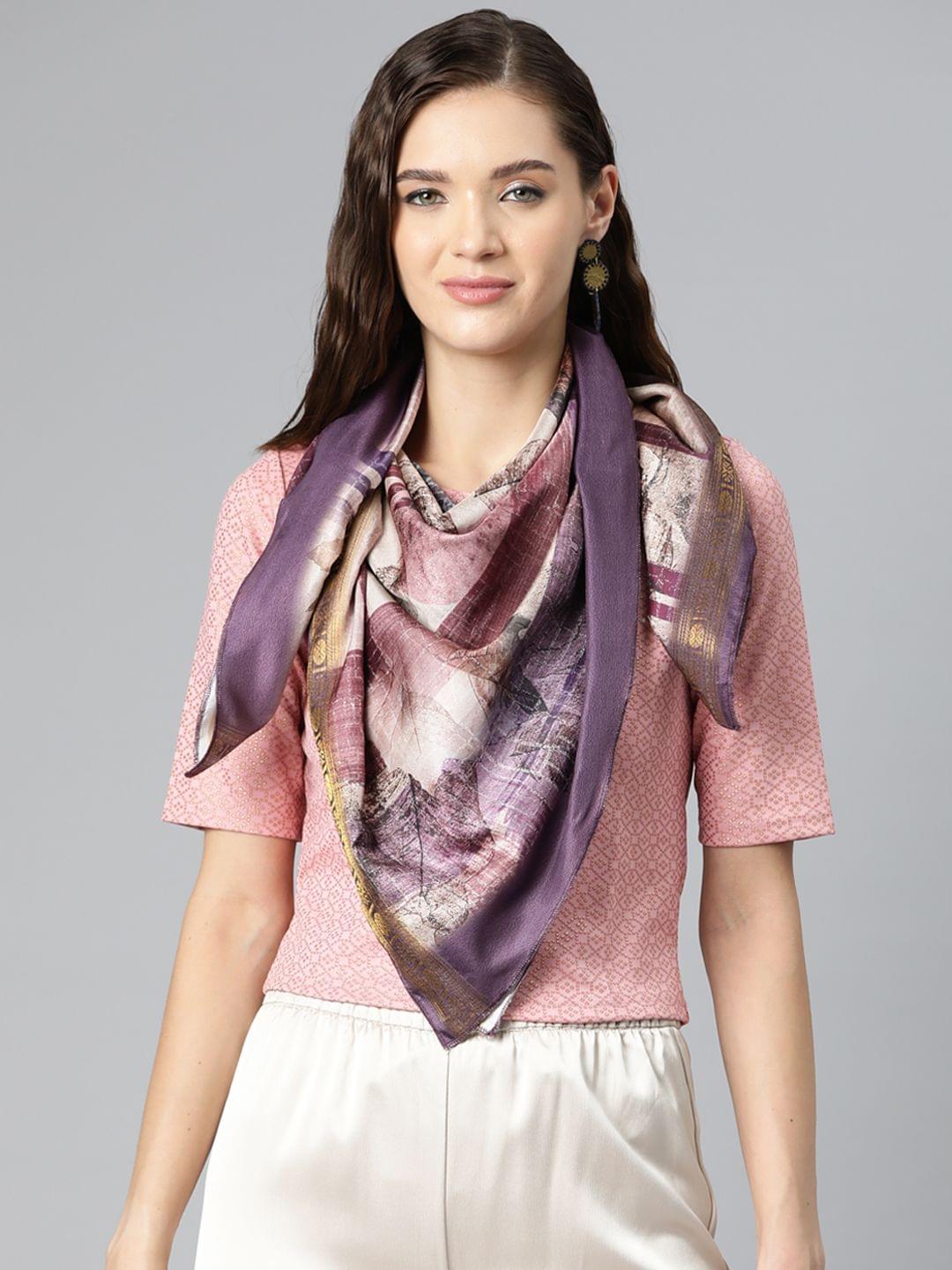 Women's Soft Silk Printed Scarves With Gold Zari