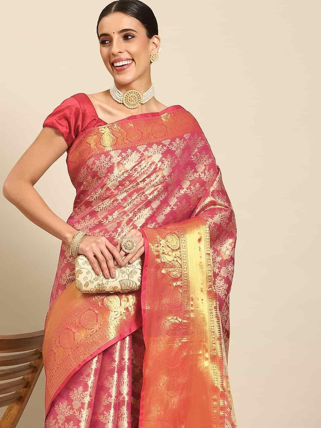 Women's Brocade Soft Silk Zari Woven Saree With Unstiched Blouse Piece