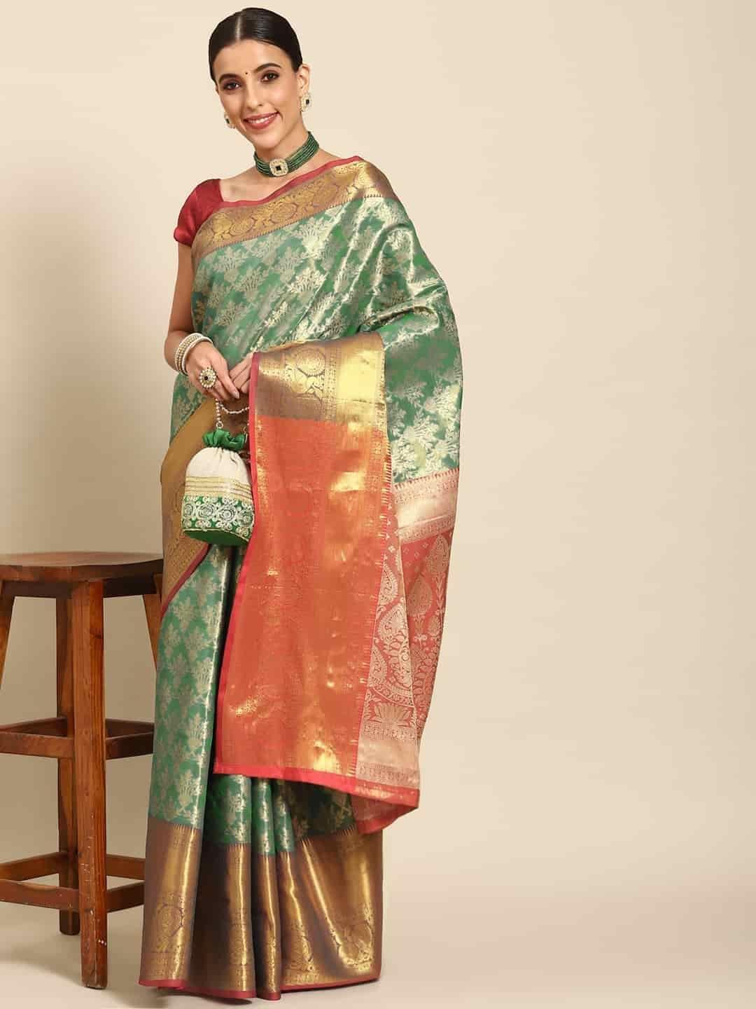 Women's Brocade Soft Silk Zari Woven Saree With Unstiched Blouse Piece
