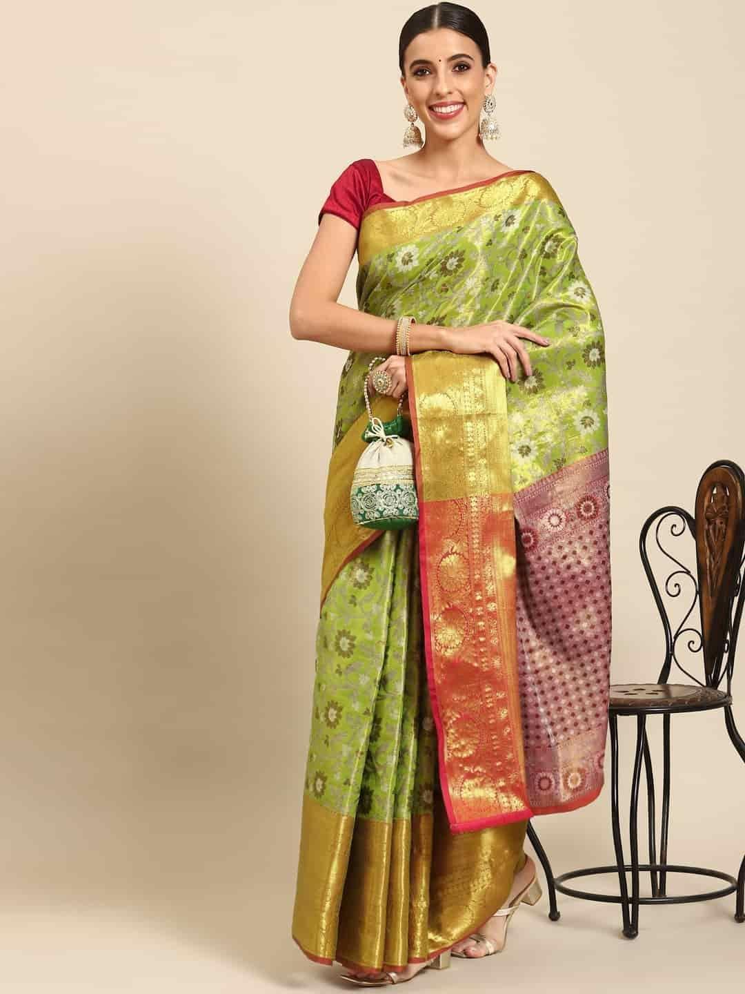 Women's Brocade Soft Silk Zari Woven Saree With Unstiched Blouse Piece