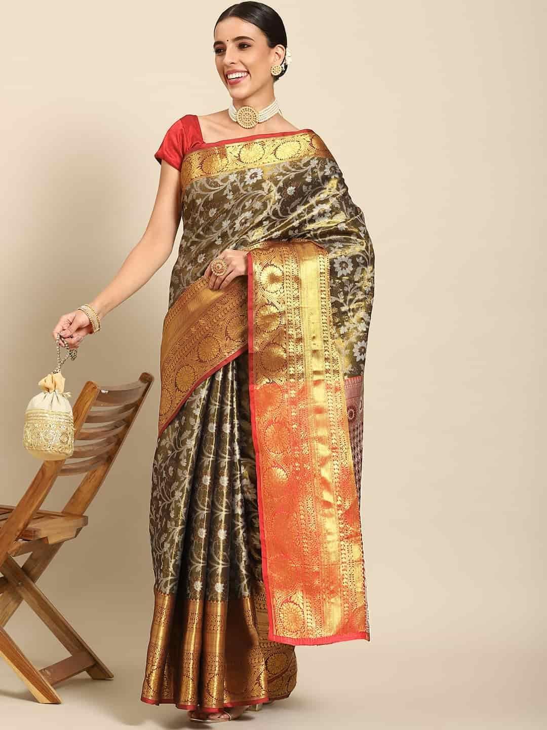 Women's Brocade Soft Silk Zari Woven Saree With Unstiched Blouse Piece
