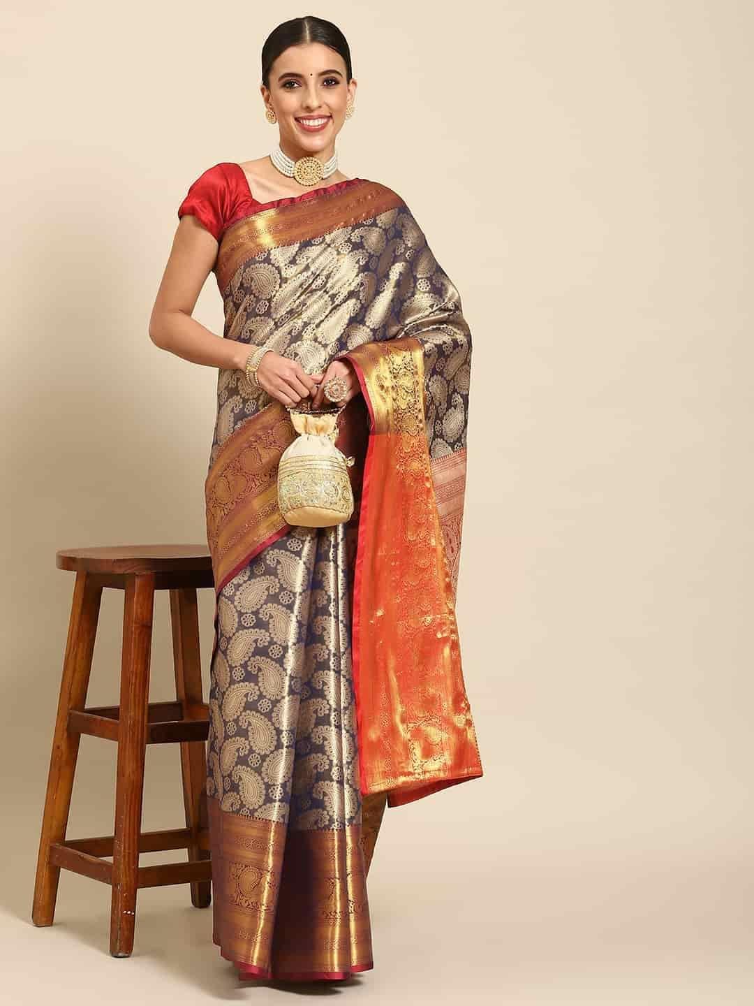 Women's Brocade Soft Silk Zari Woven Saree With Unstiched Blouse Piece