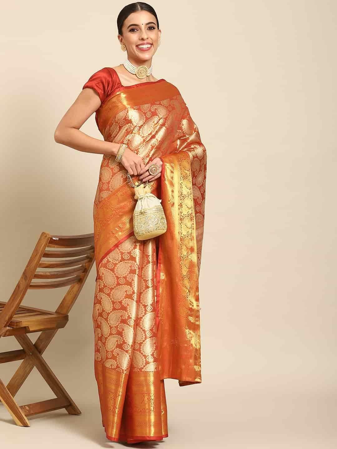 Women's Brocade Soft Silk Zari Woven Saree With Unstiched Blouse Piece