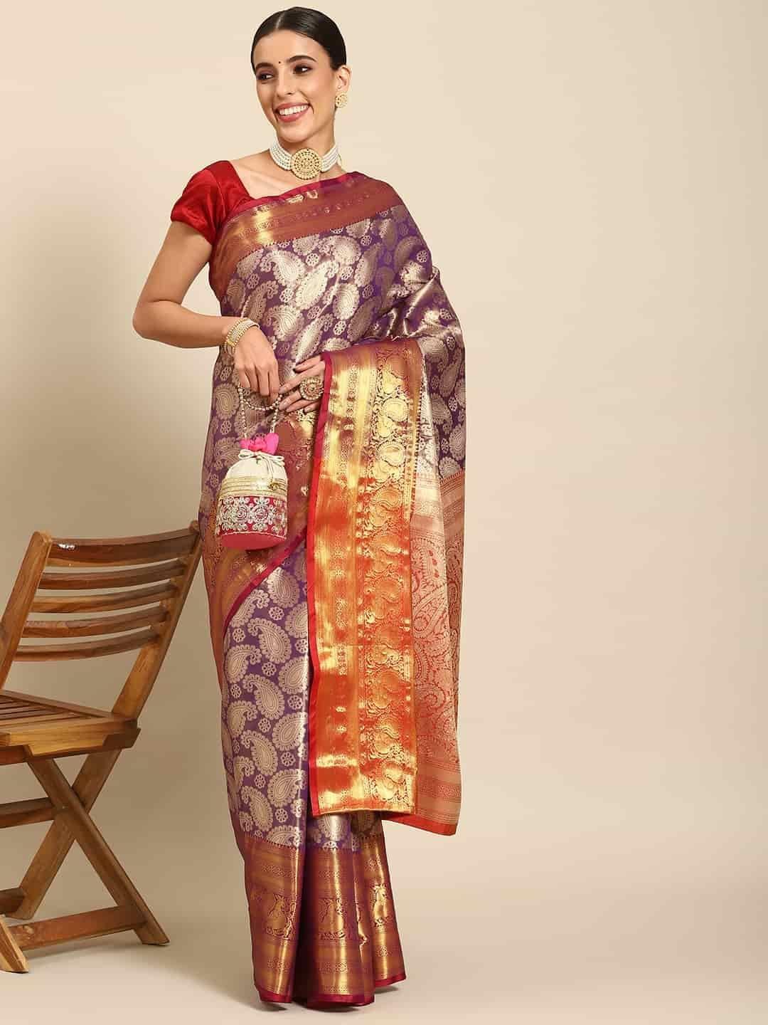 Women's Brocade Soft Silk Zari Woven Saree With Unstiched Blouse Piece