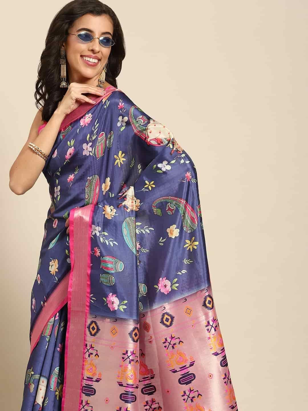 Women's Kalamkari Print with Regal Weave Silk Saree With Unstiched Blouse Piece