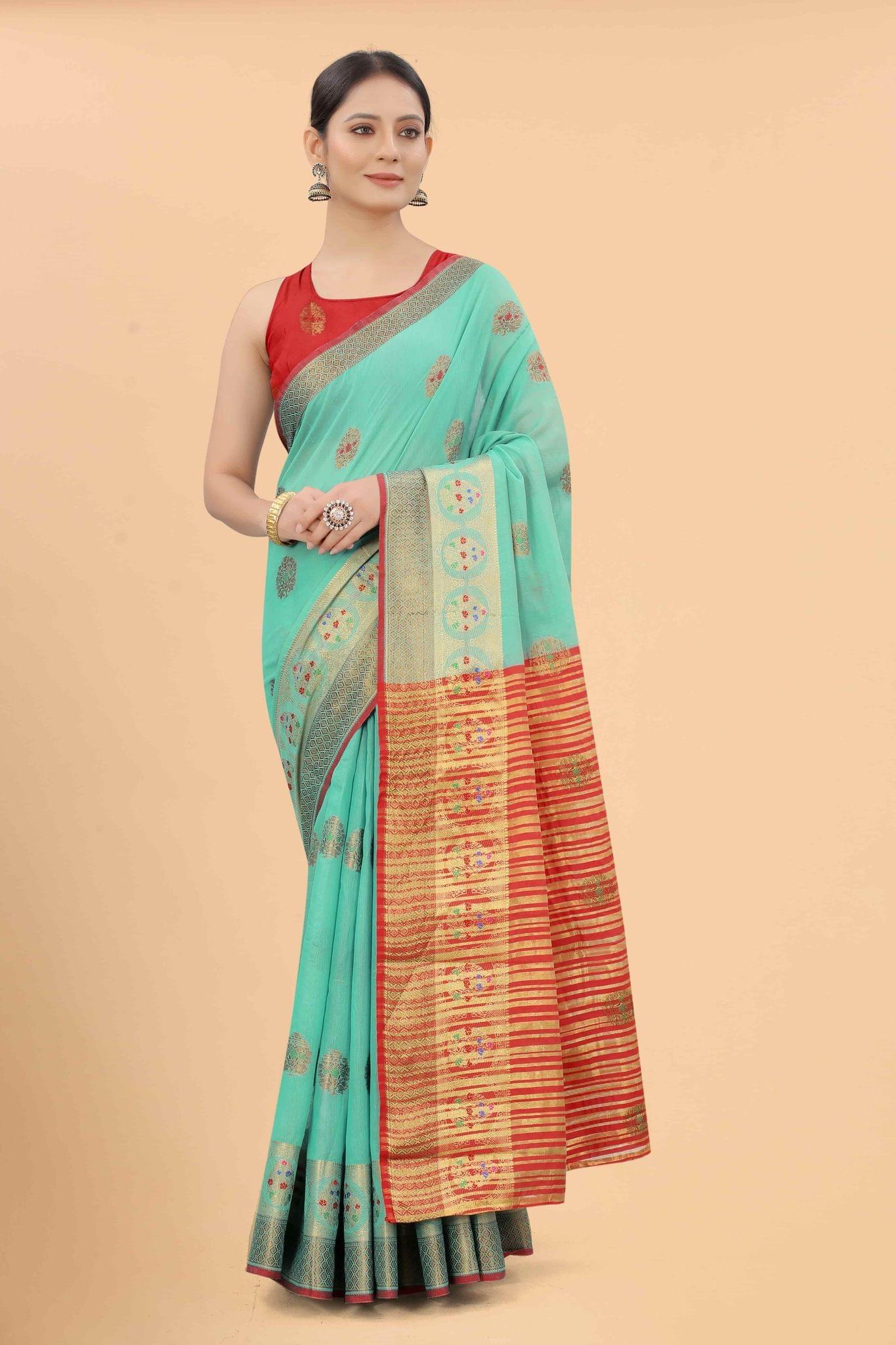 Women's Pure Cotton Woven Saree With Unstiched Blouse Piece