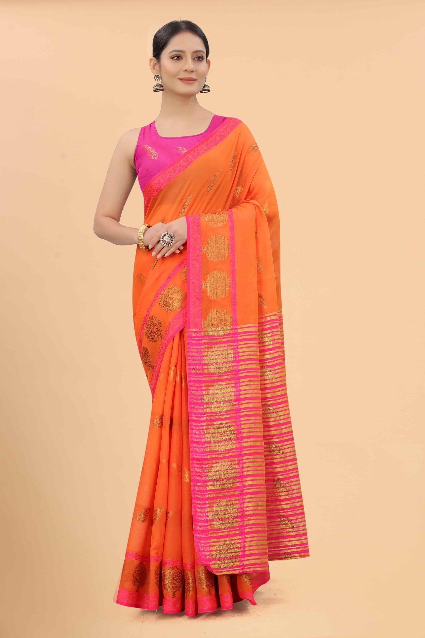 Women's Pure Cotton Woven Saree With Unstiched Blouse Piece