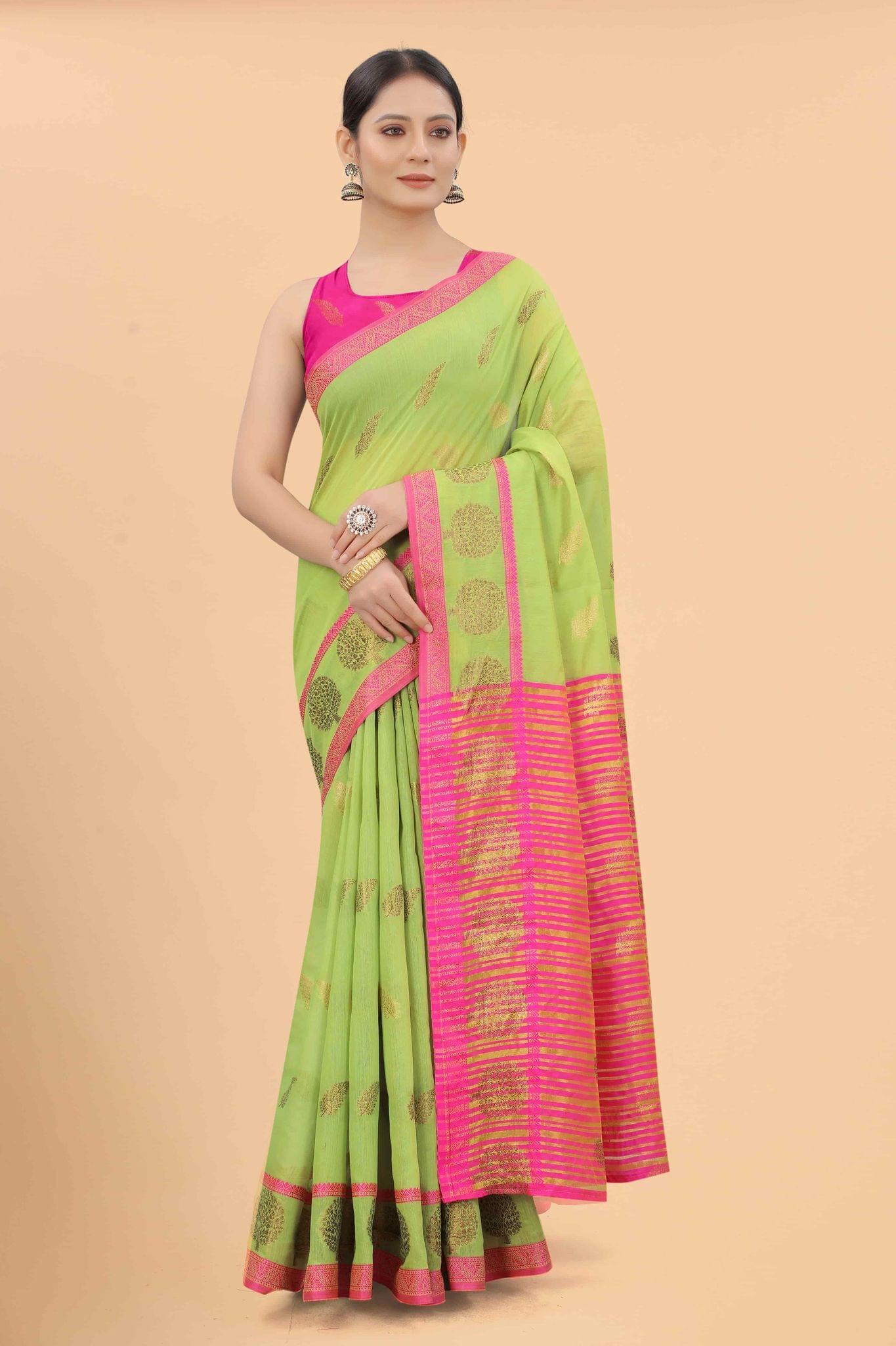Women's Pure Cotton Woven Saree With Unstiched Blouse Piece
