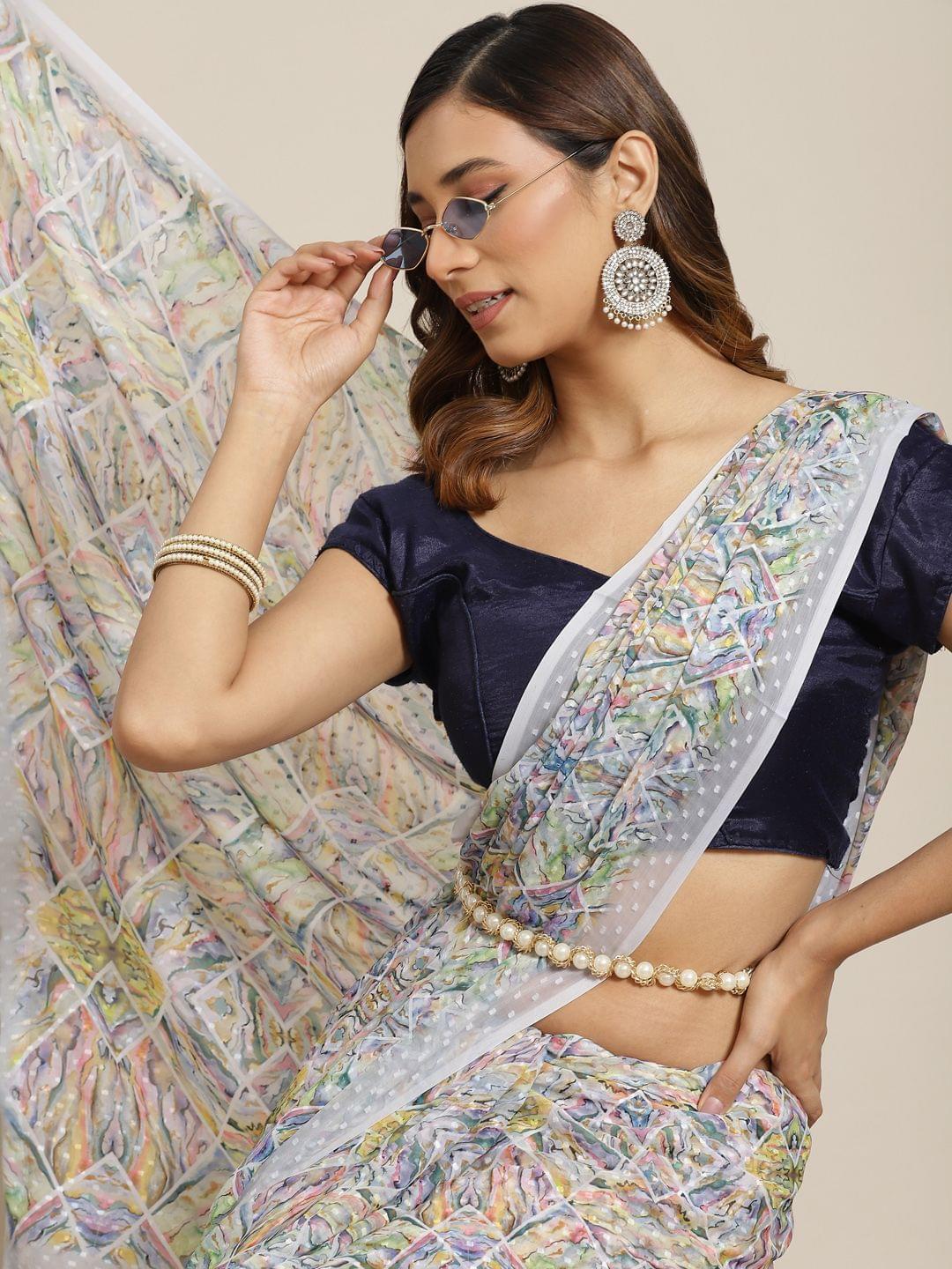 Women's Digital Print Saree With Unstiched Blouse Piece
