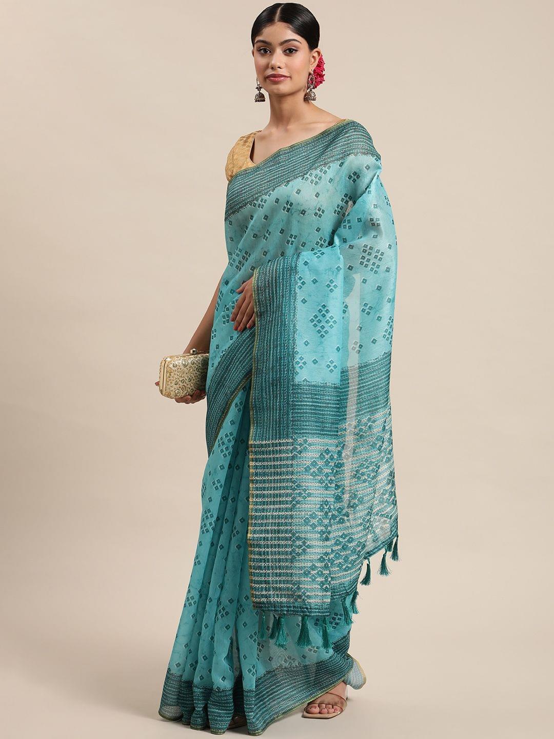 Women's Digital Print Bandhani Saree With Unstiched Blouse Piece