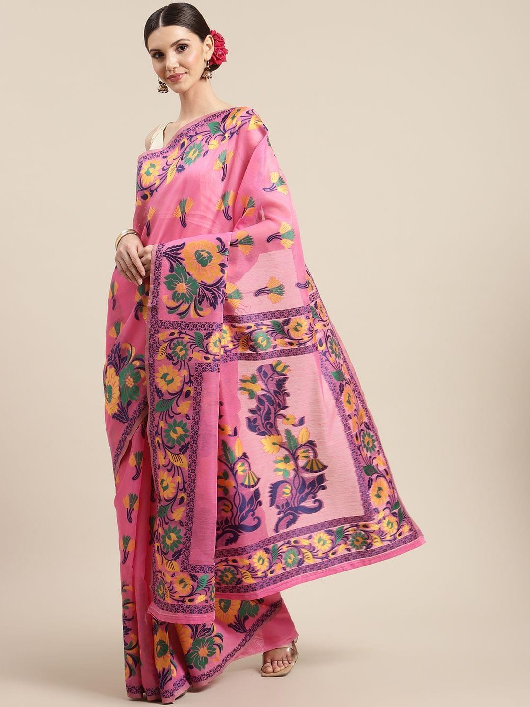 Women's Cotton Jamdani  Saree With Unstiched Blouse Piece
