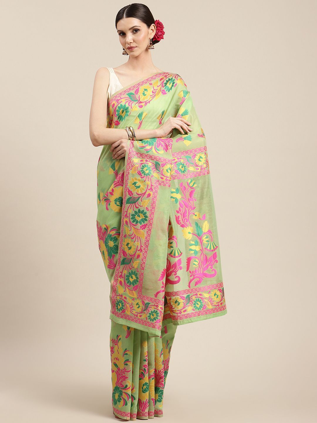Women's Cotton Jamdani  Saree With Unstiched Blouse Piece