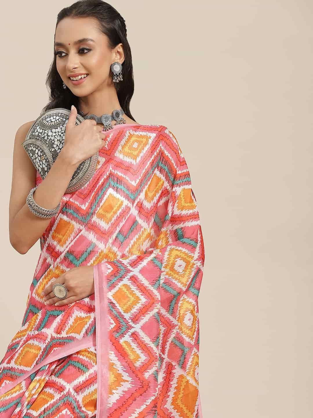 Women's Colorblock Digital Printed Chiffon Saree With Unstiched Blouse Piece